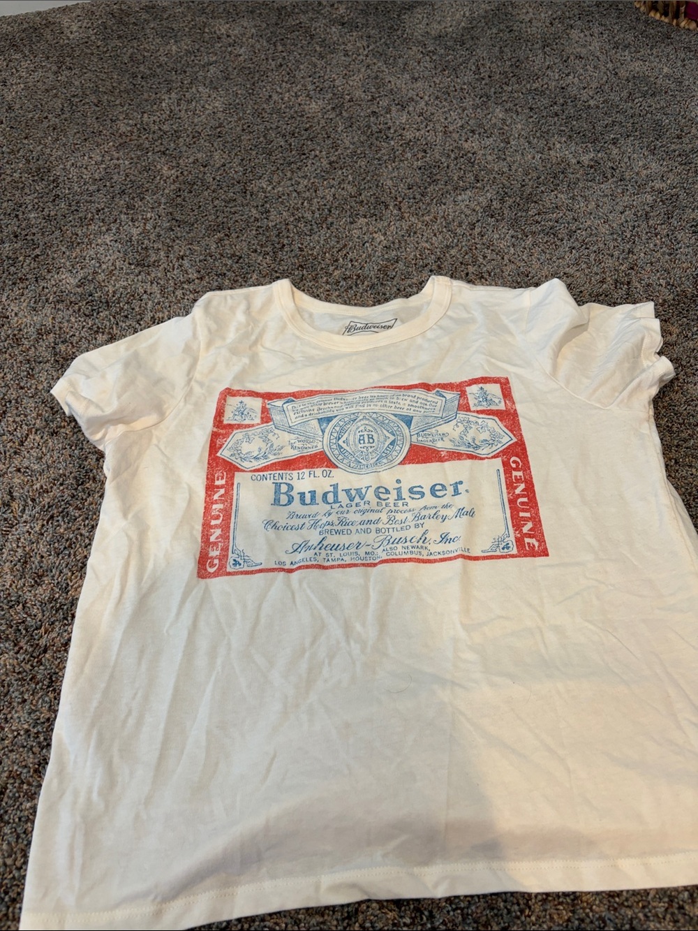 Budweiser Cream Tee with Red & Blue Label Graphic